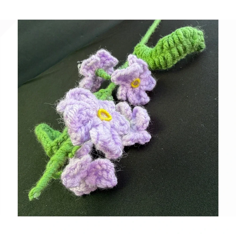Handmade Crochet Flower Bouquet 5pc Pink Purple Roses Tulip Cottagecore Decor